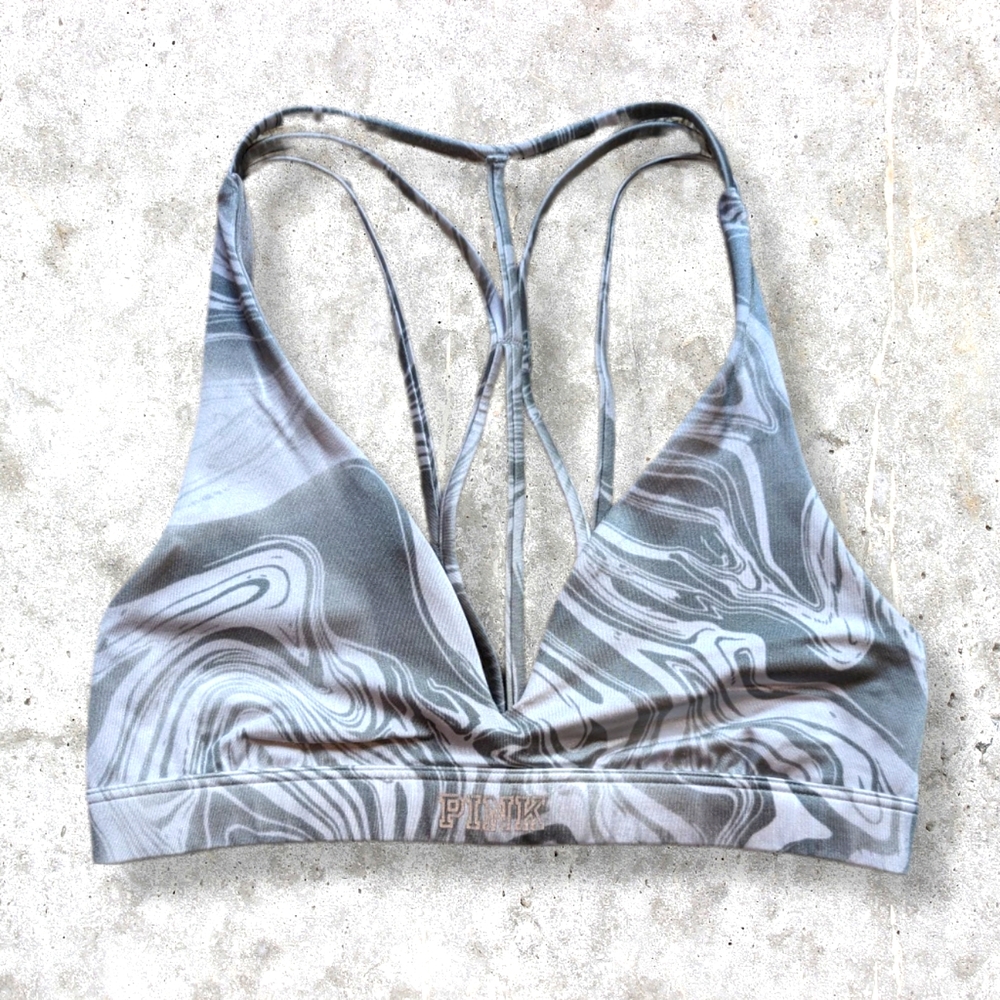 Pink Grayscale Swirl Sports Bra sz XS